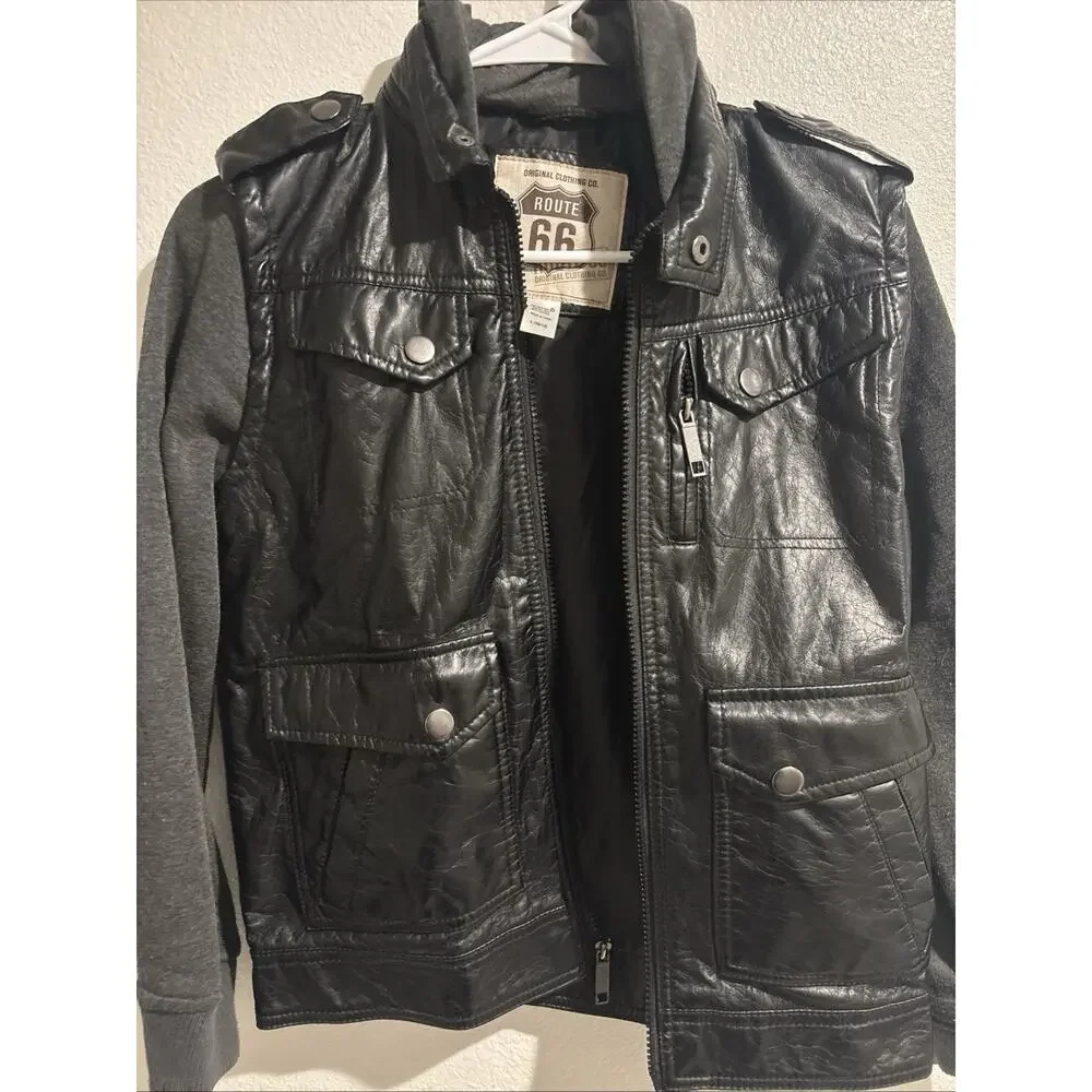 Route 66 Black Jacket With Hood Size 10/12 With 8 Pockets Boys Jacket